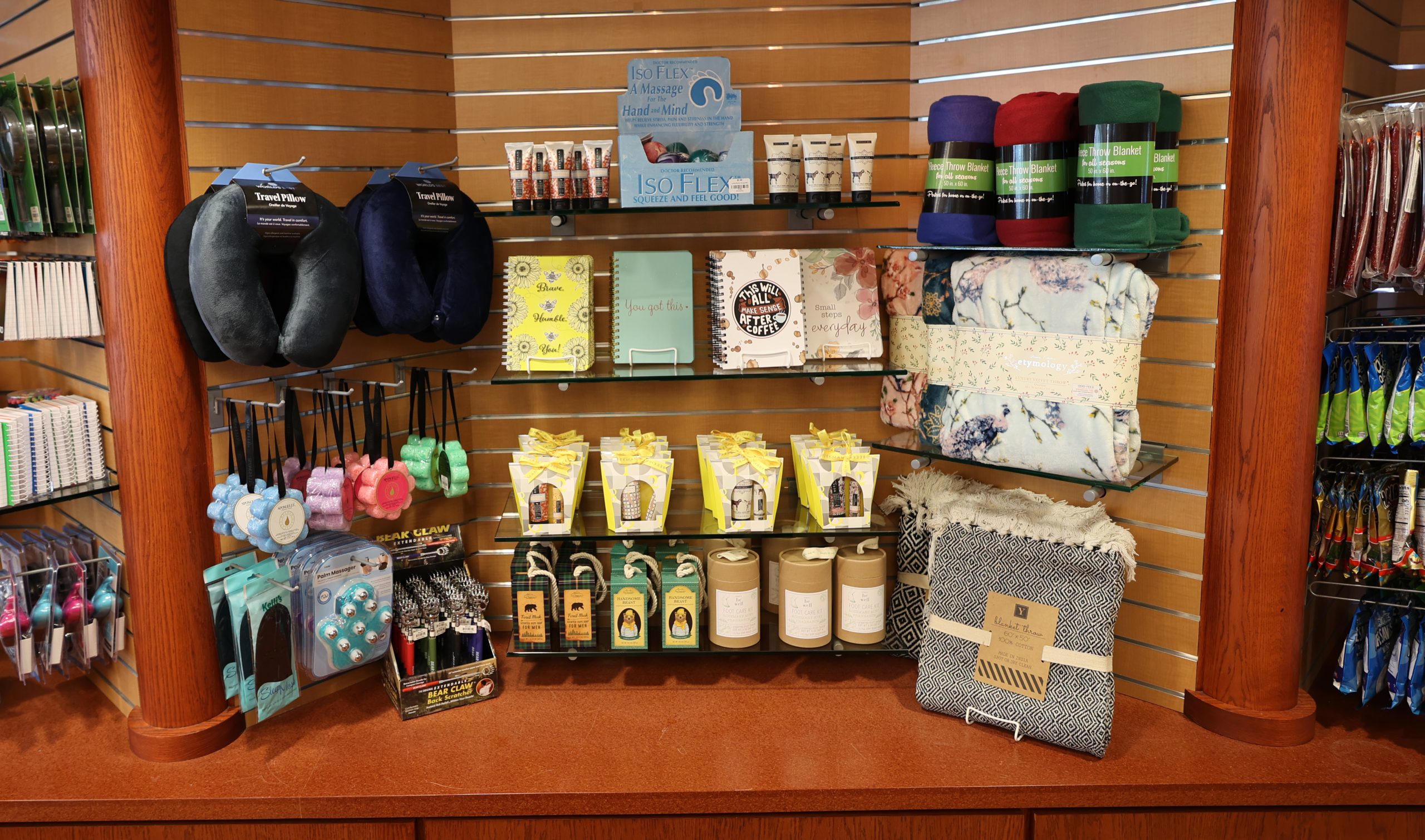 Blankets, pillows, and bath and body gifts at the Cloverkey gift shop in Delnor Community Hospital