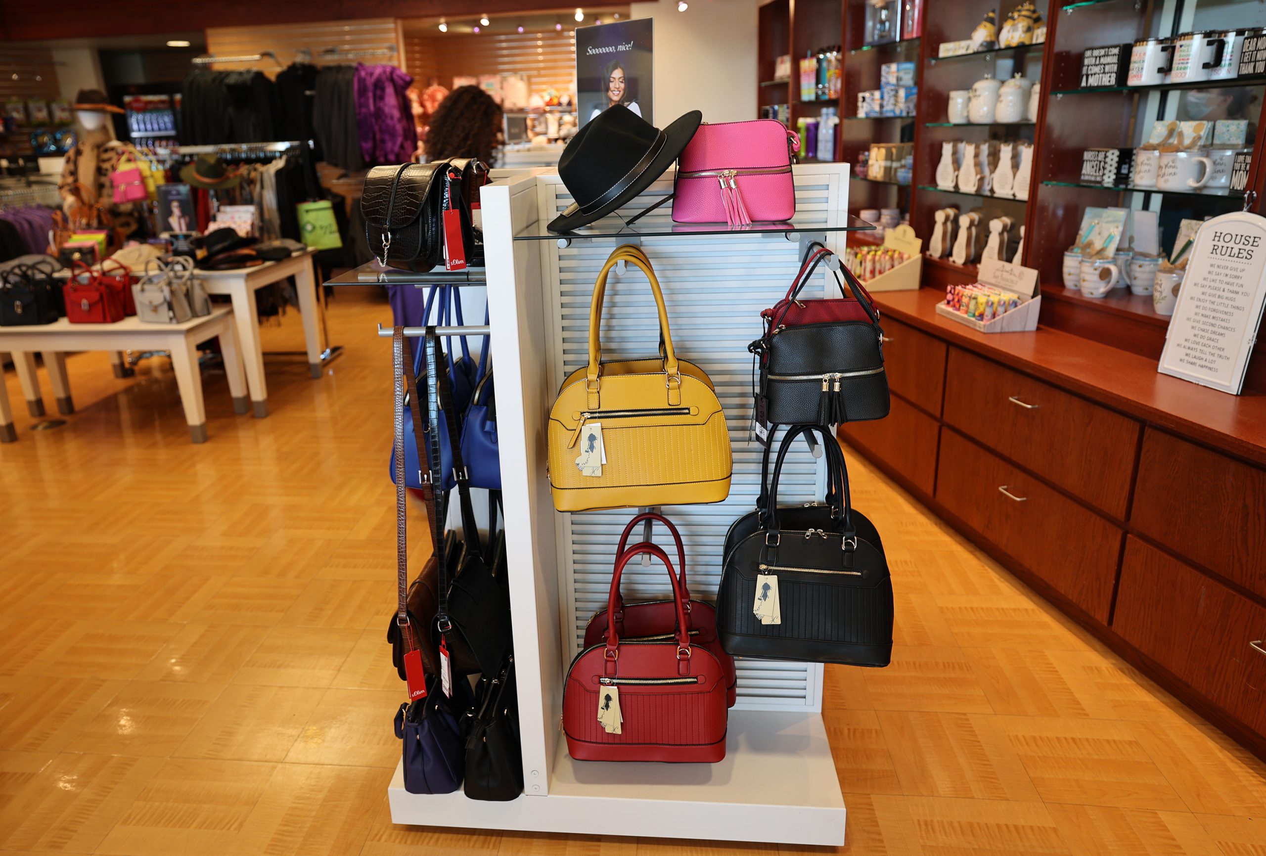 Handbags and fashion accessories at the Cloverkey gift shop in Delnor Community Hospital