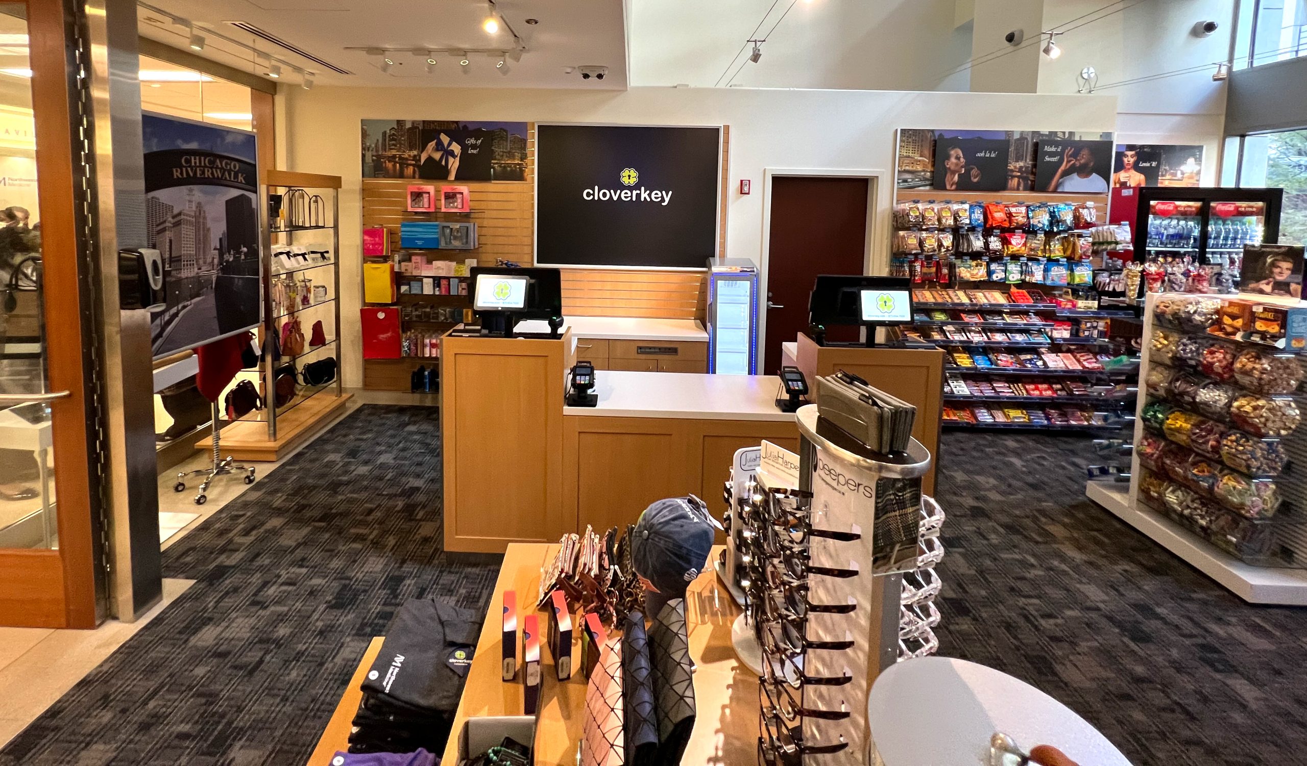 View of the front register at the Cloverkey gift shop at Northwestern Medicine Central DuPage Hospital
