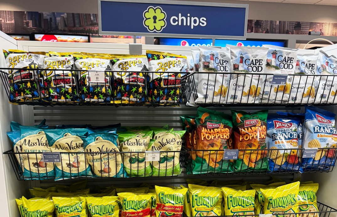 Chips & bagged snacks at the Cloverkey gift shop at John Stroger Hospital of Cook County