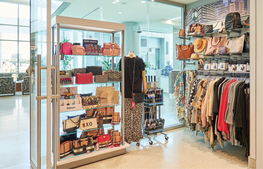 Clothing and fashion accessories at the Cloverkey gift shop at Houston Methodist Baytown Hospital