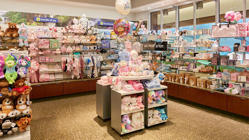 New baby gifts at a Cloverkey hospital gift shop