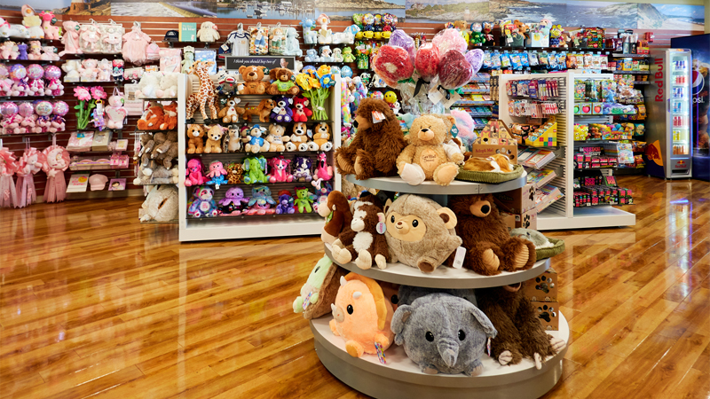 Plush and other get well gifts at a Cloverkey hospital gift shop